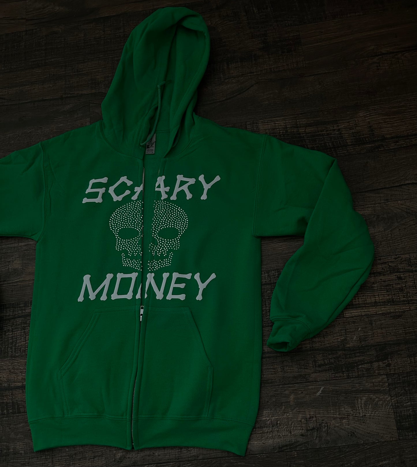 Irish Green Skull Rhinestone Zip Up