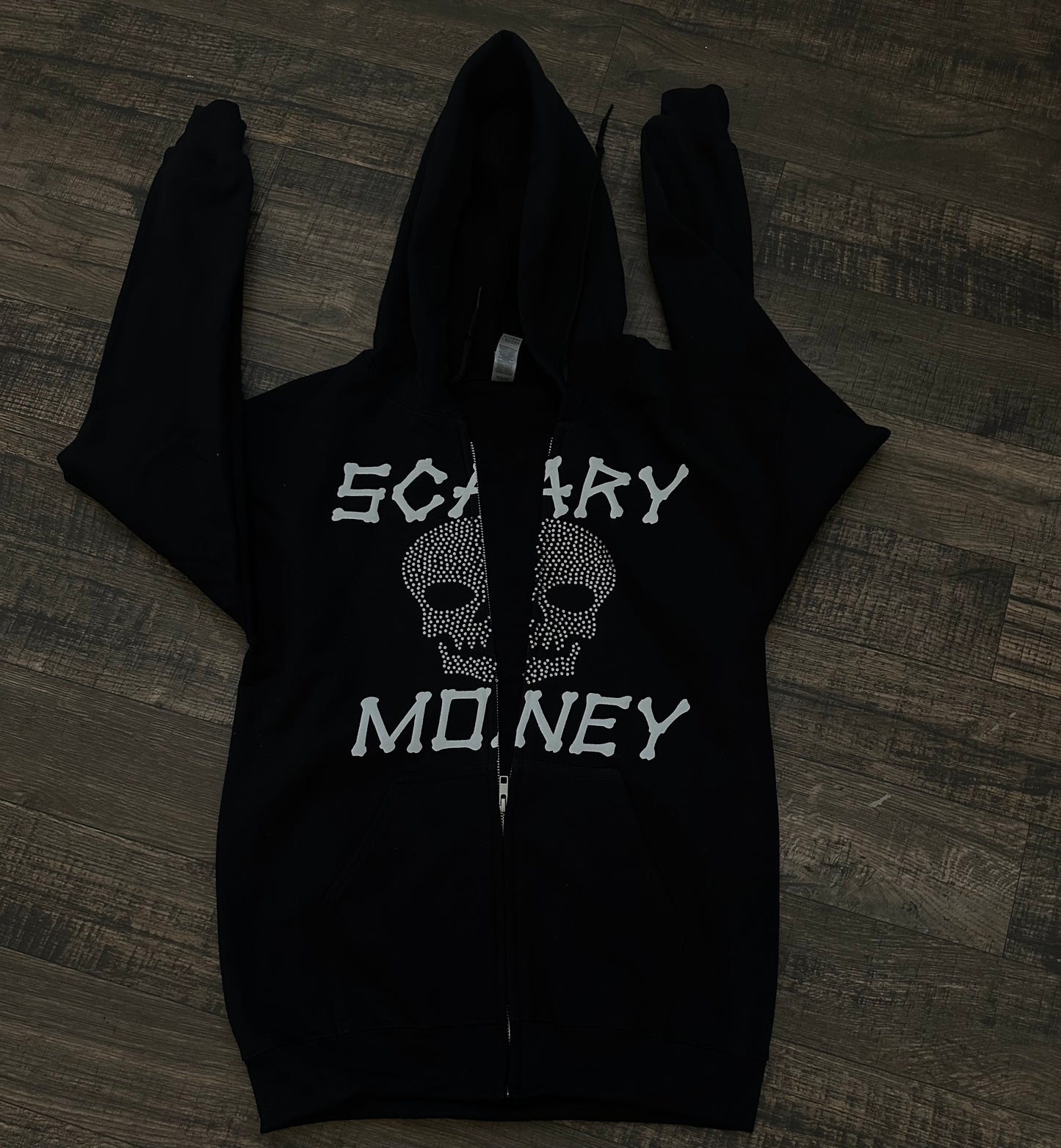 Black Skull Rhinestone Zip Up