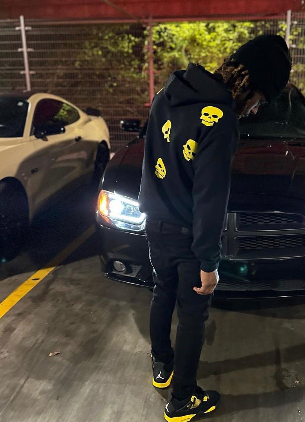 Black/Yellow Skull Rhinestone Hoodie