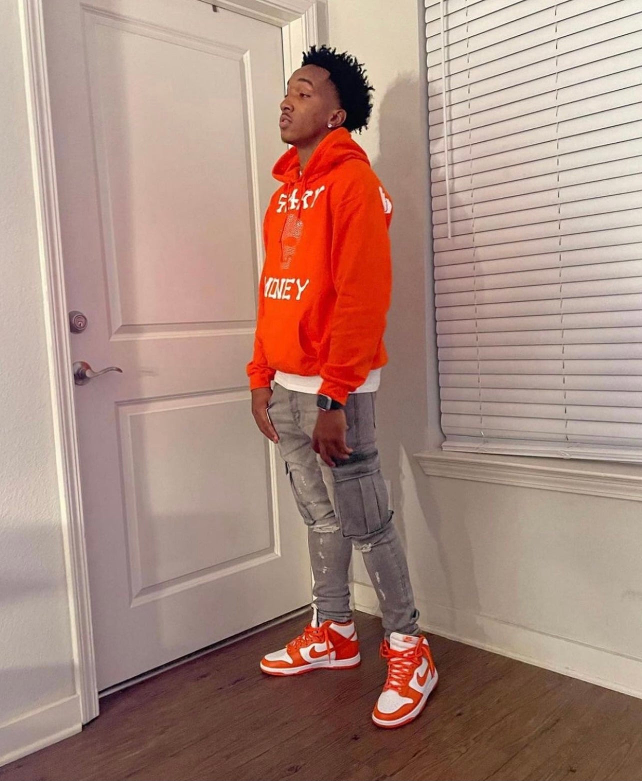 Orange Skull Rhinestone Hoodie
