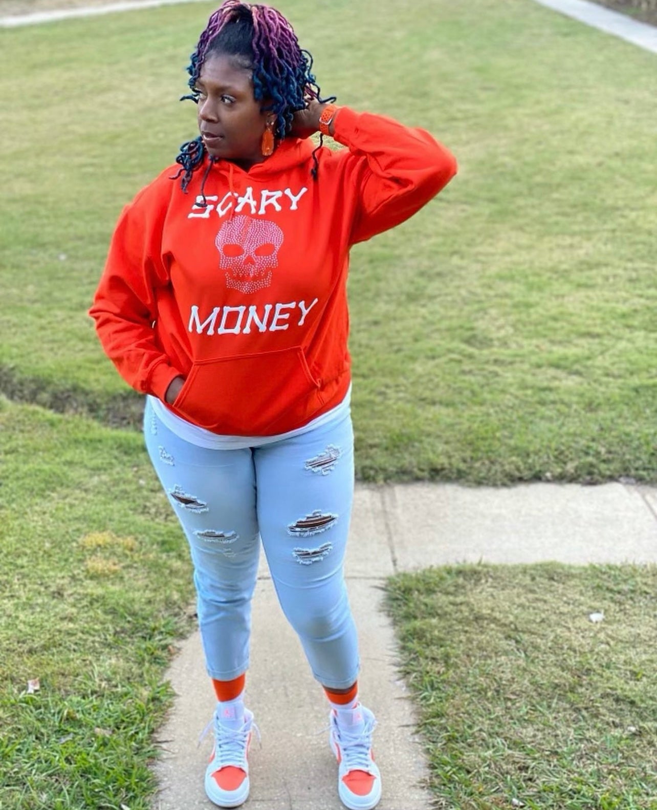 Orange Skull Rhinestone Hoodie
