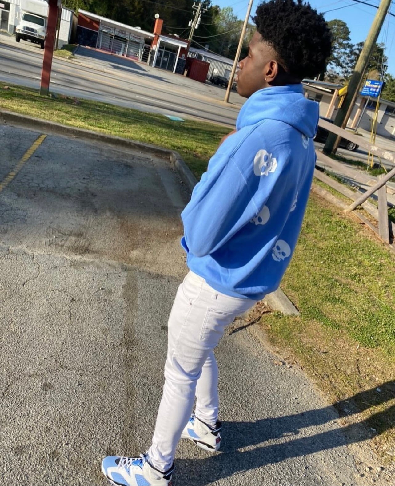 Light Blue Skull Rhinestone Hoodie