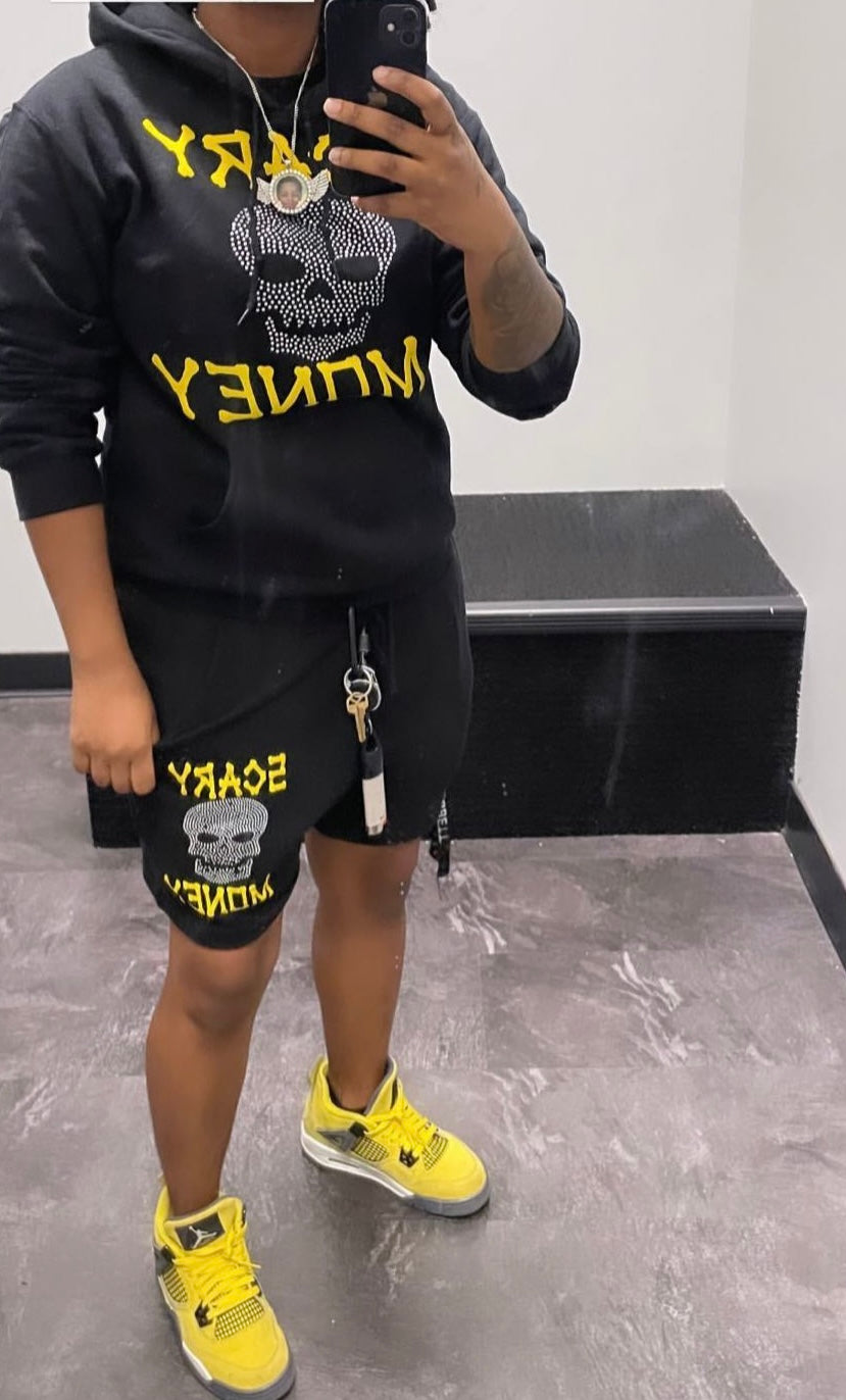 Black/Yellow Skull Shorts