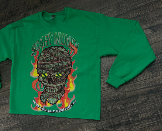 Green Cropped Skull Crewneck