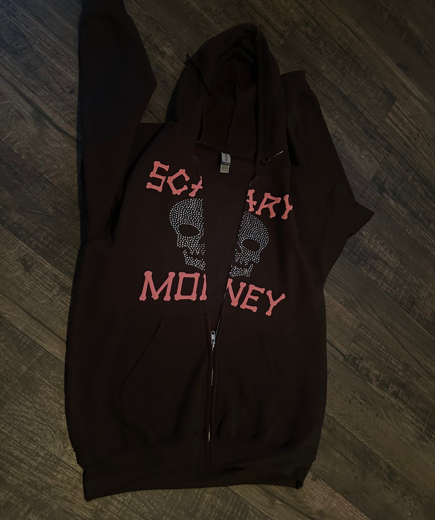 Brown/Pink Skull Rhinestone Zip Up