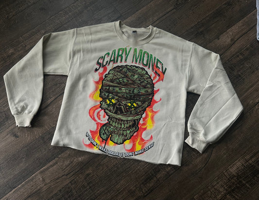 Tan Cropped Skull Crewneck