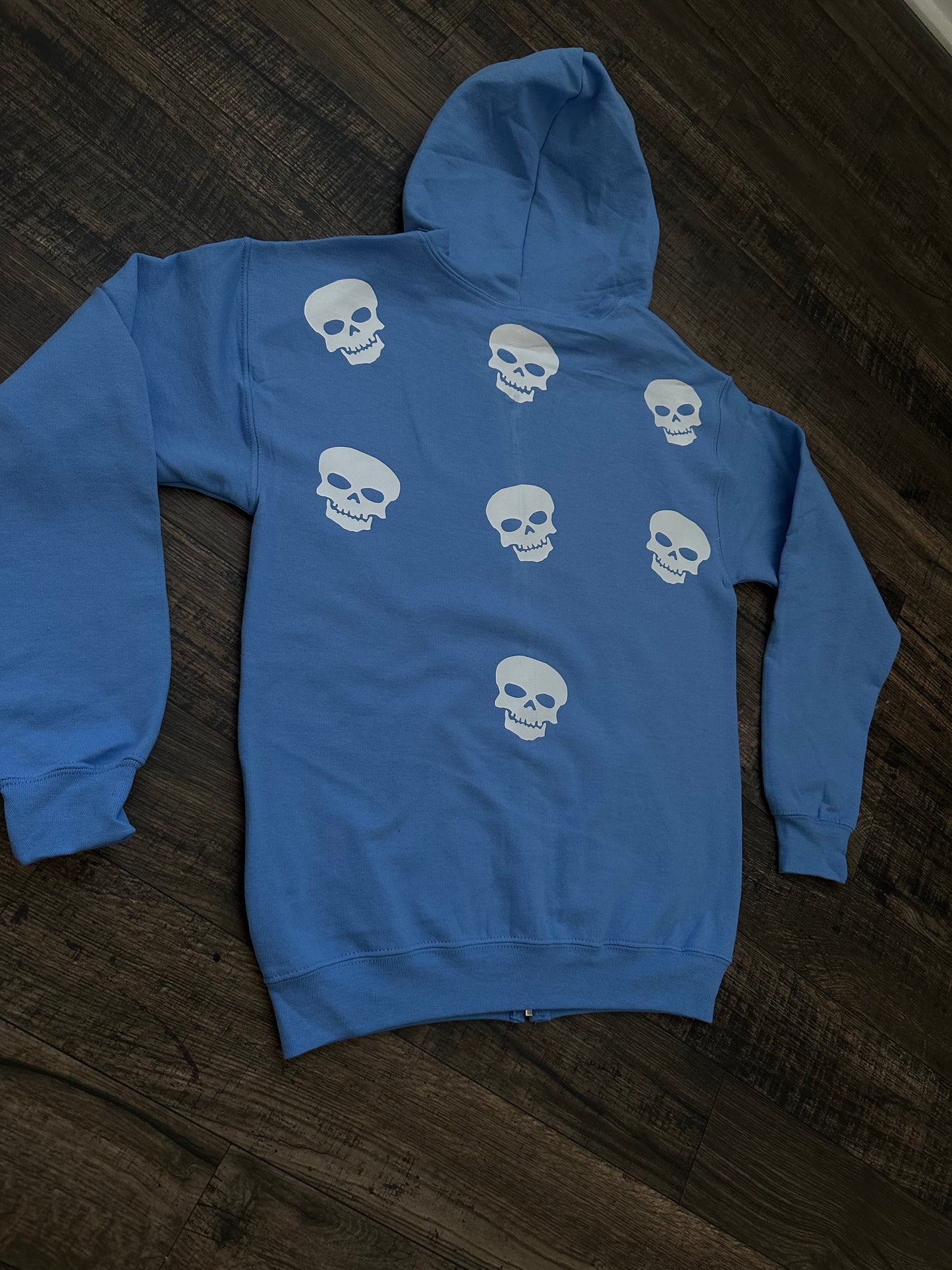 Light Blue Skull Rhinestone Zip Up