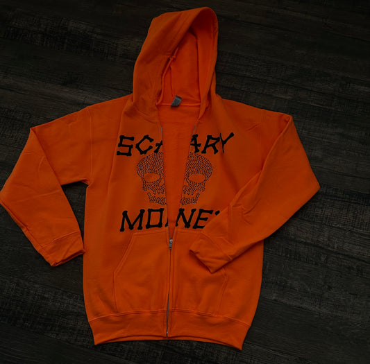 Orange Skull Rhinestone Zip Up