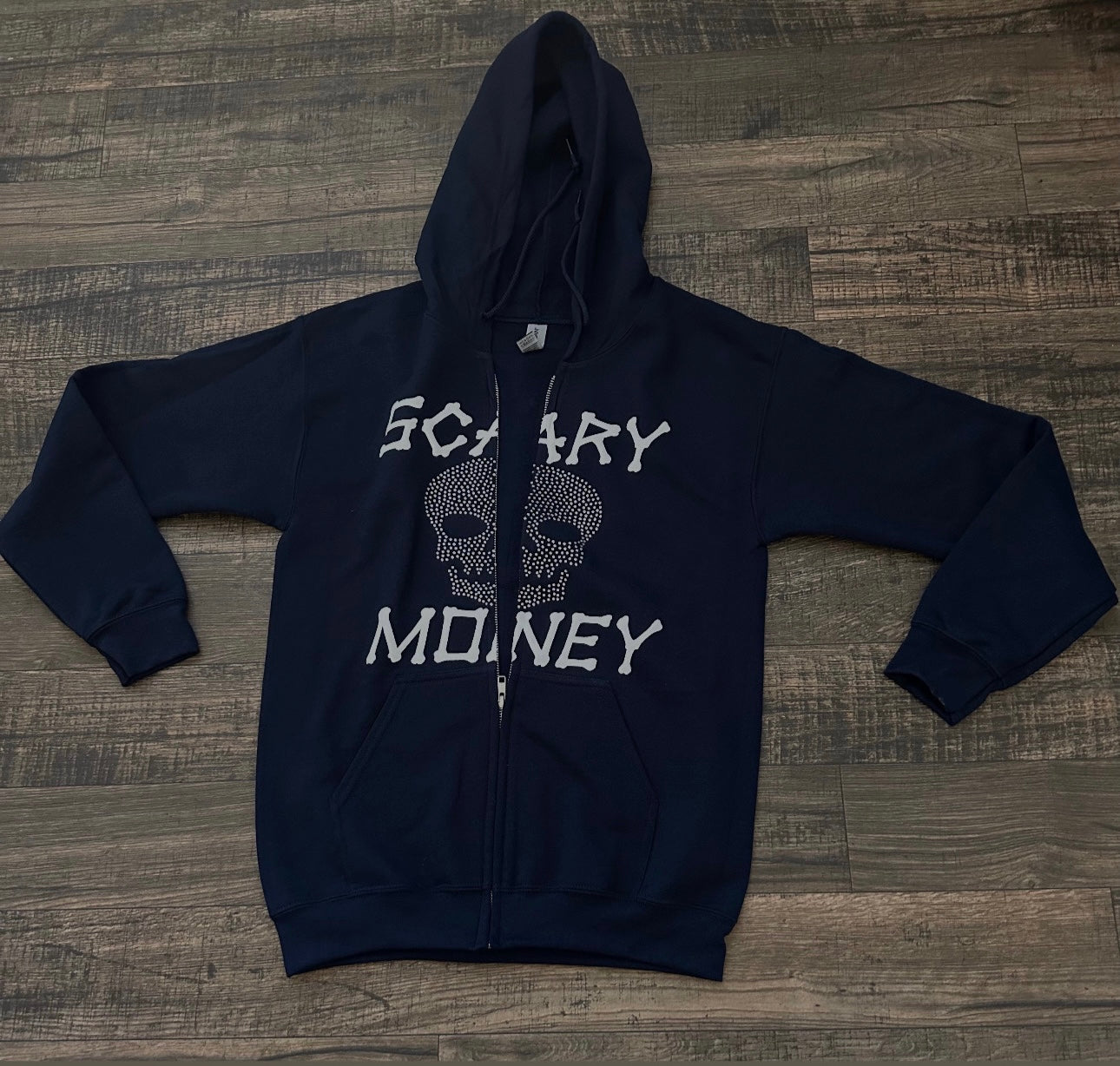 Navy Blue Skull Rhinestone Zip Up