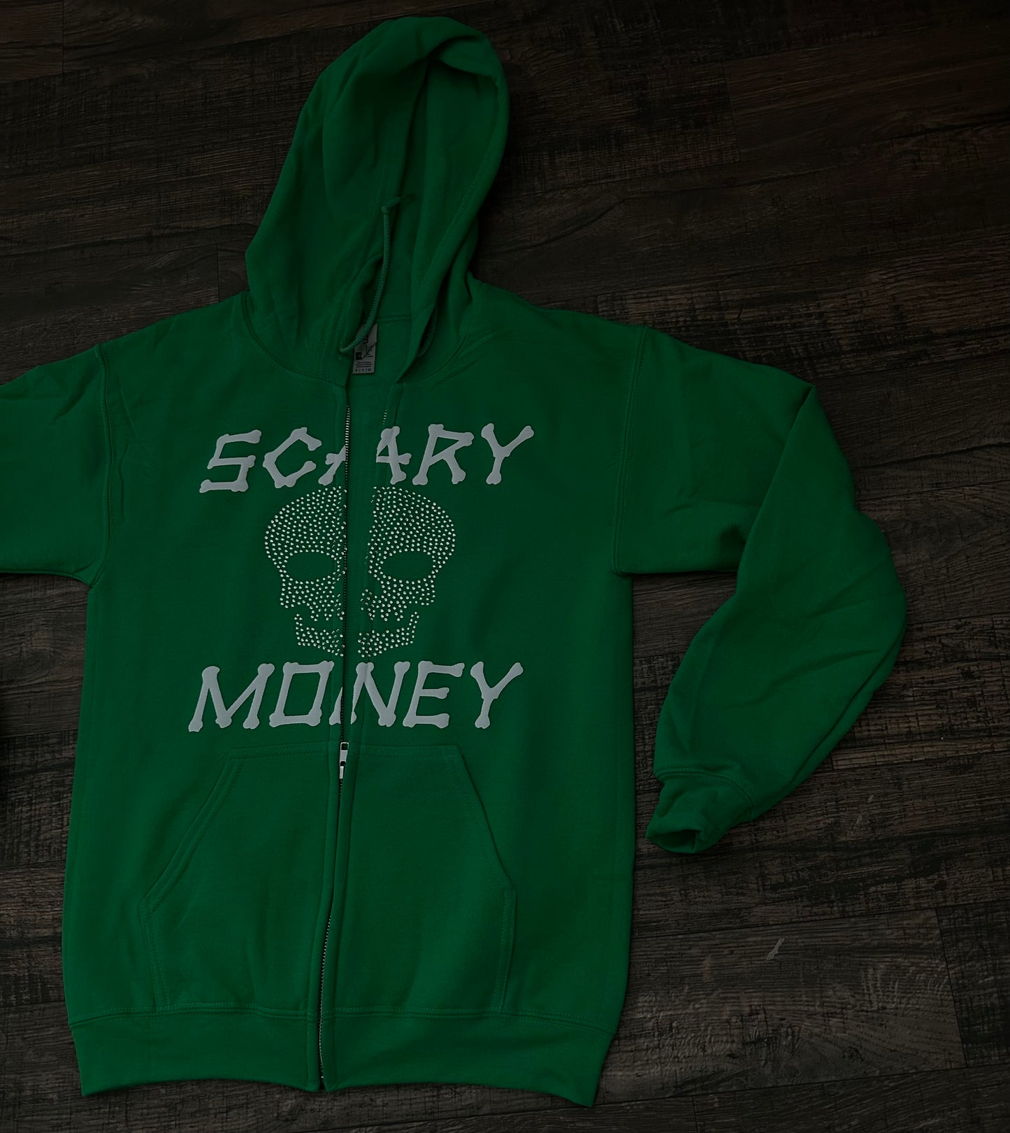 Irish Green Skull Rhinestone Zip Up