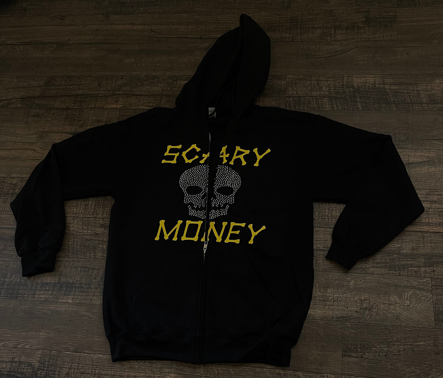 Black/Yellow Skull Rhinestone Zip Up