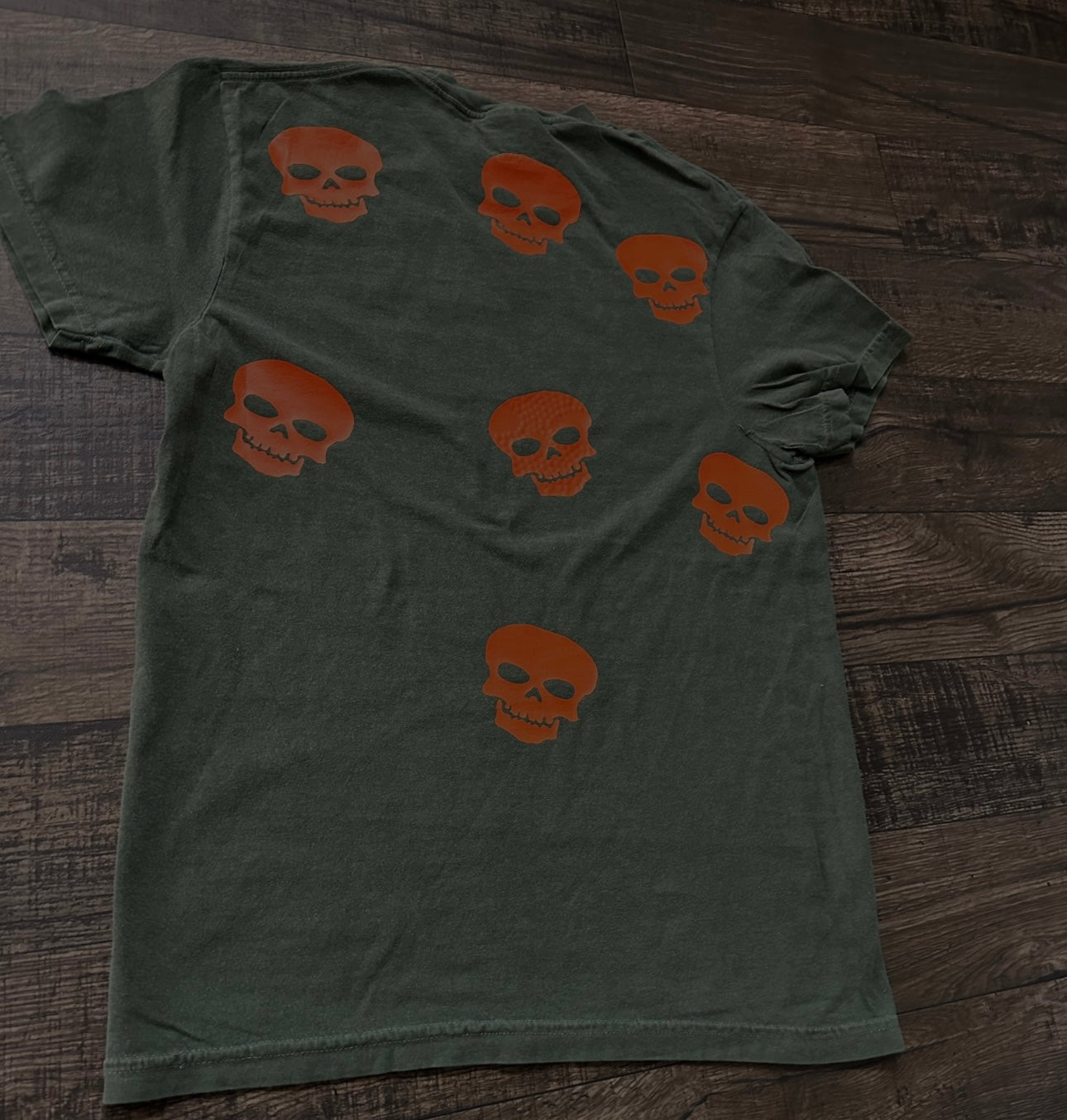 Olive/Orange Skull Rhinestone Shirt