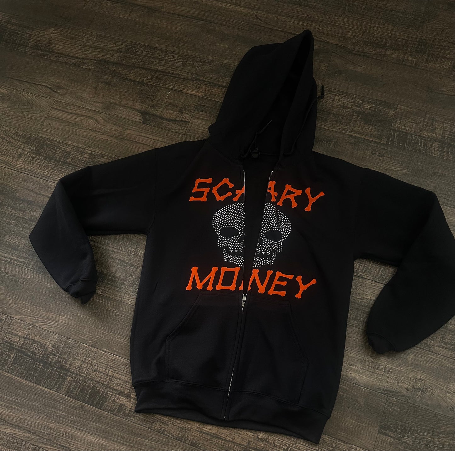 Black/Orange Skull Rhinestone Zip Up