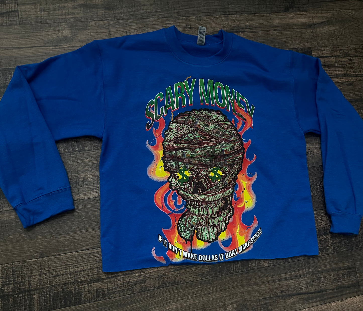 Royal Blue Cropped Skull Crewneck