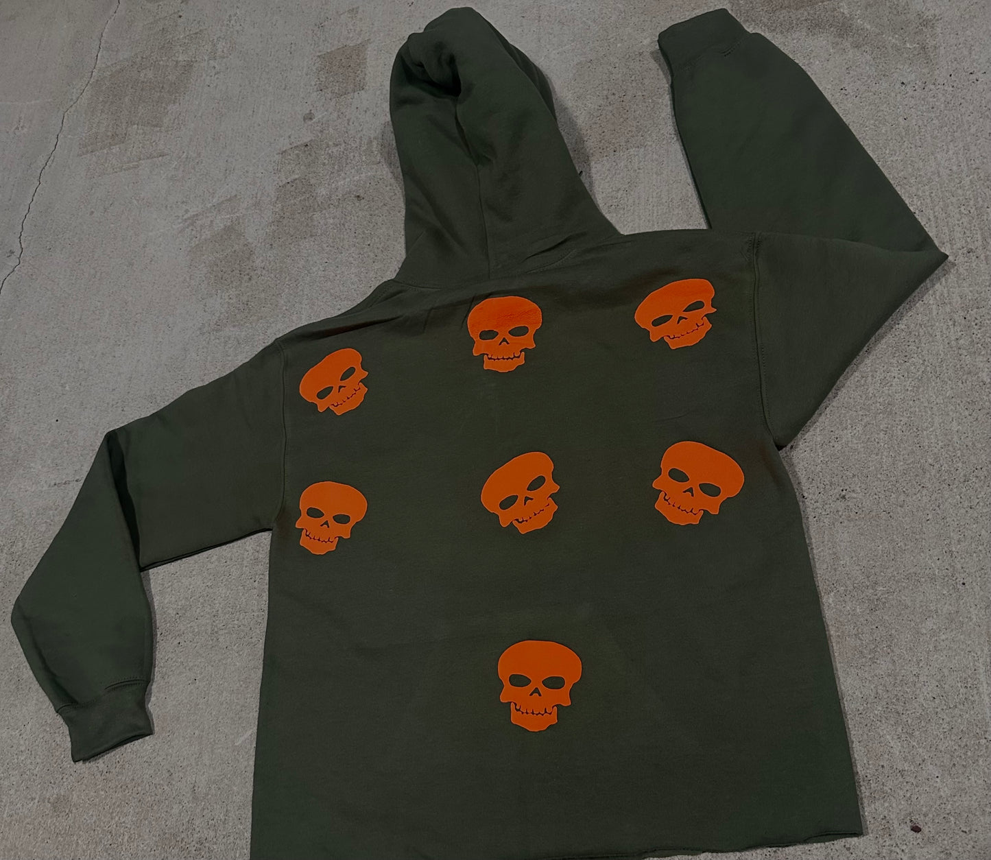 Olive/Orange Skull Rhinestone Hoodie