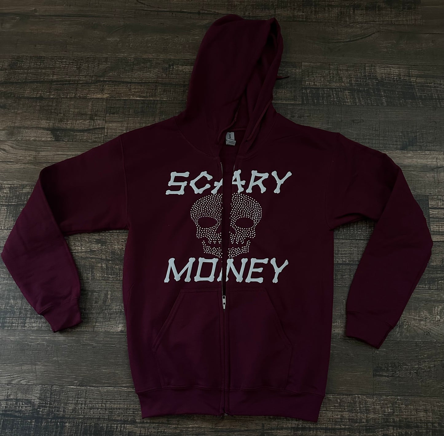 Burgundy Skull Rhinestone Zip Up