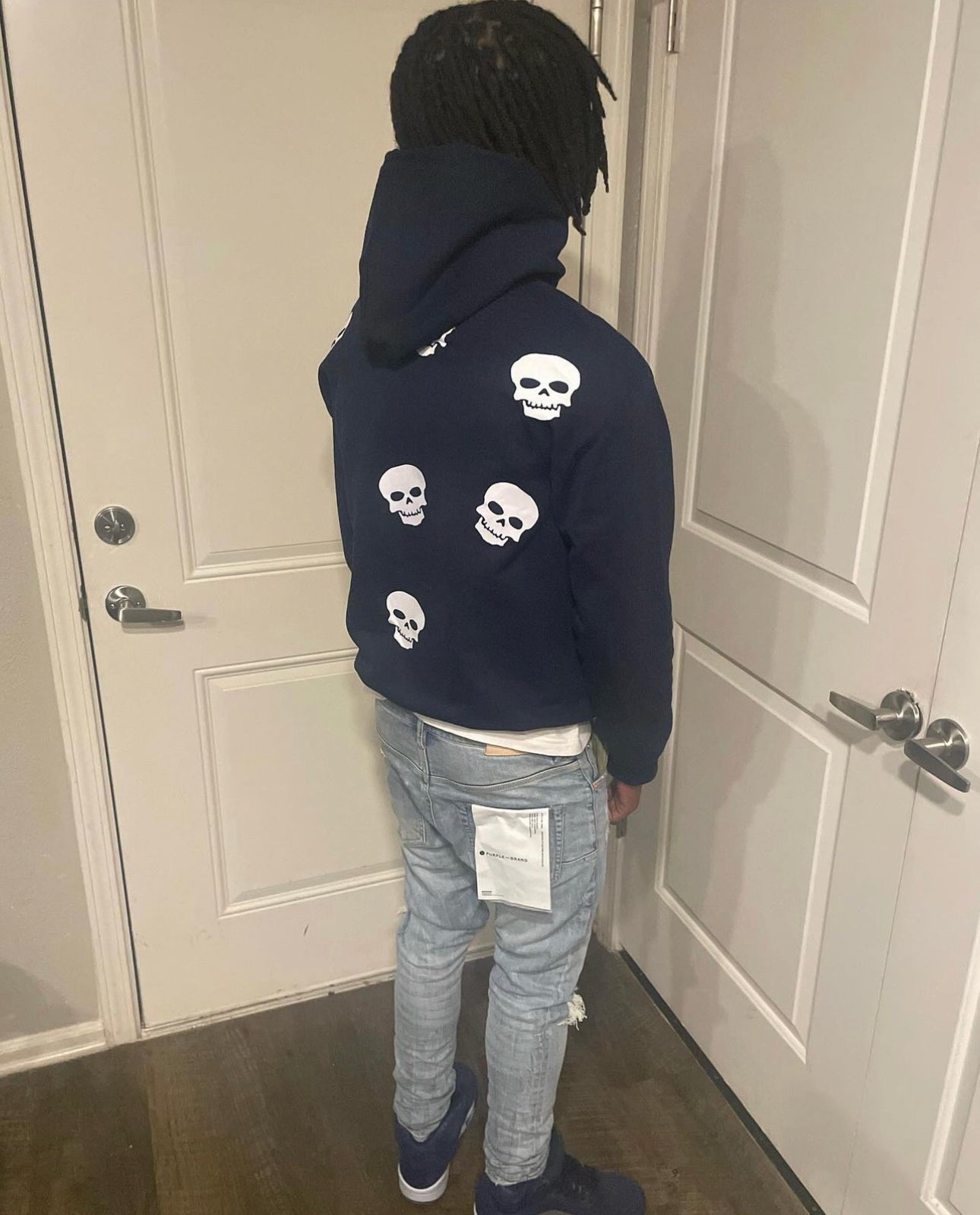 Navy Blue Skull Rhinestone Hoodie