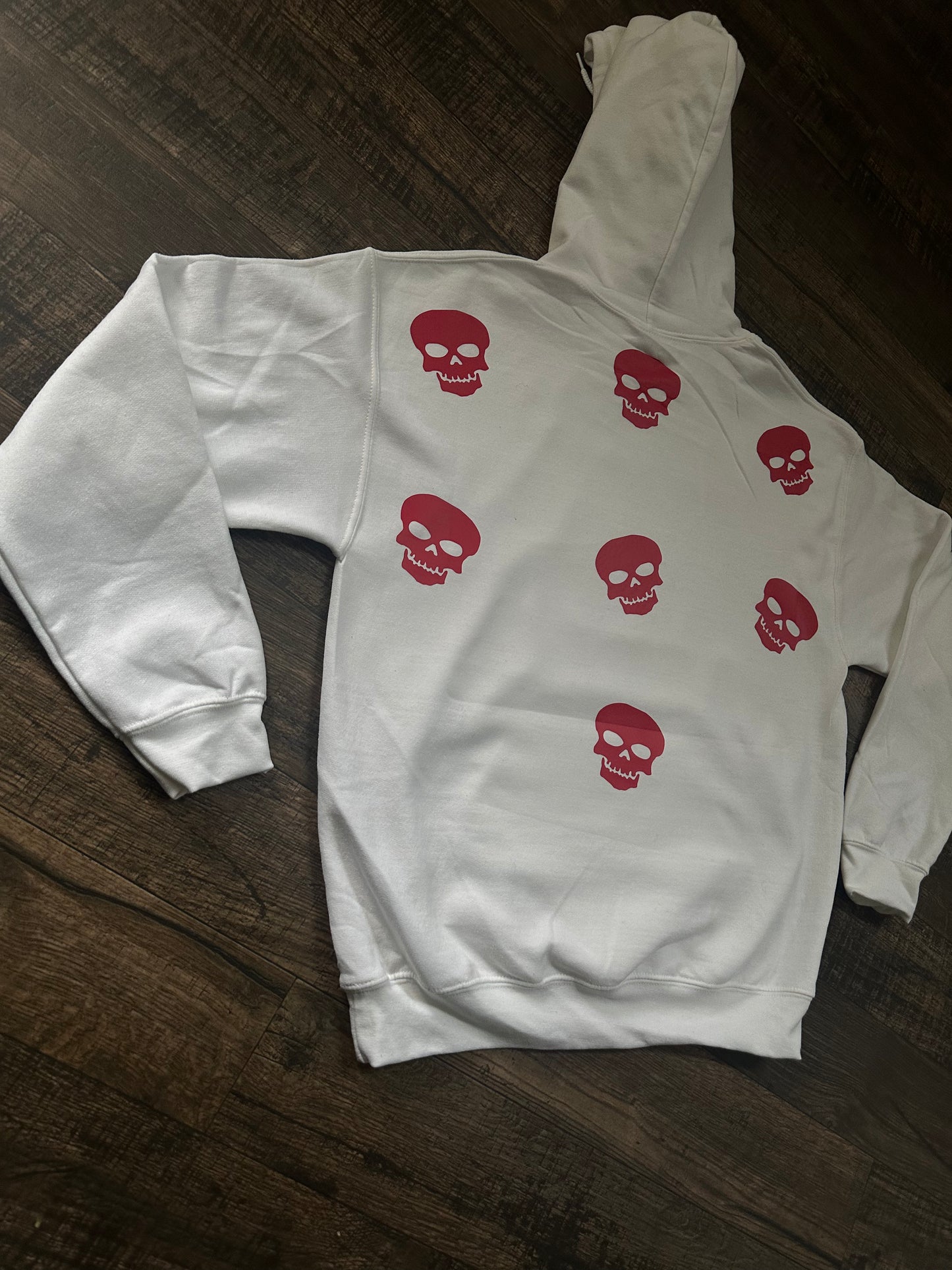 White/Red Rhinestone Skull Hoodie