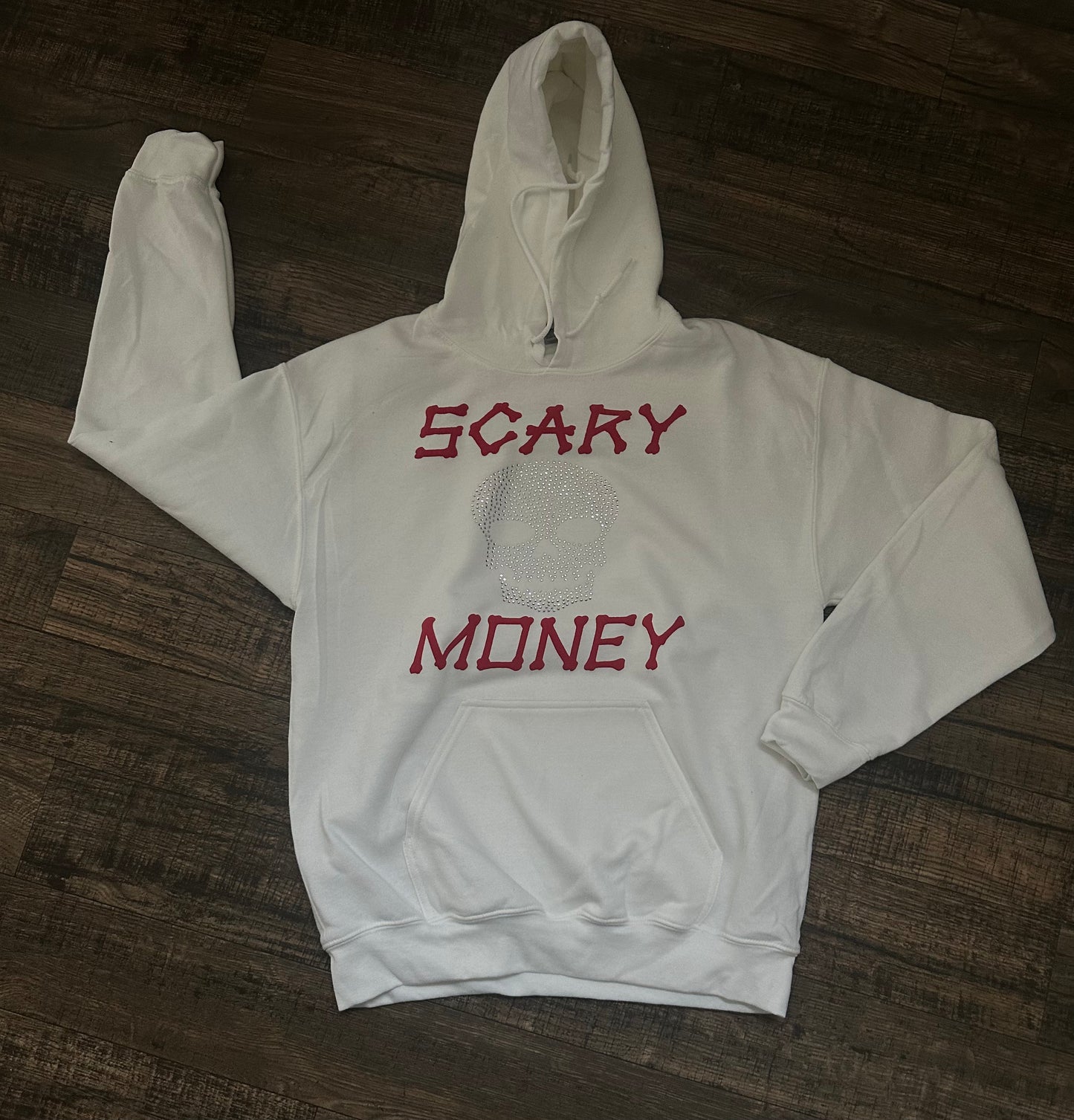 White/Red Rhinestone Skull Hoodie